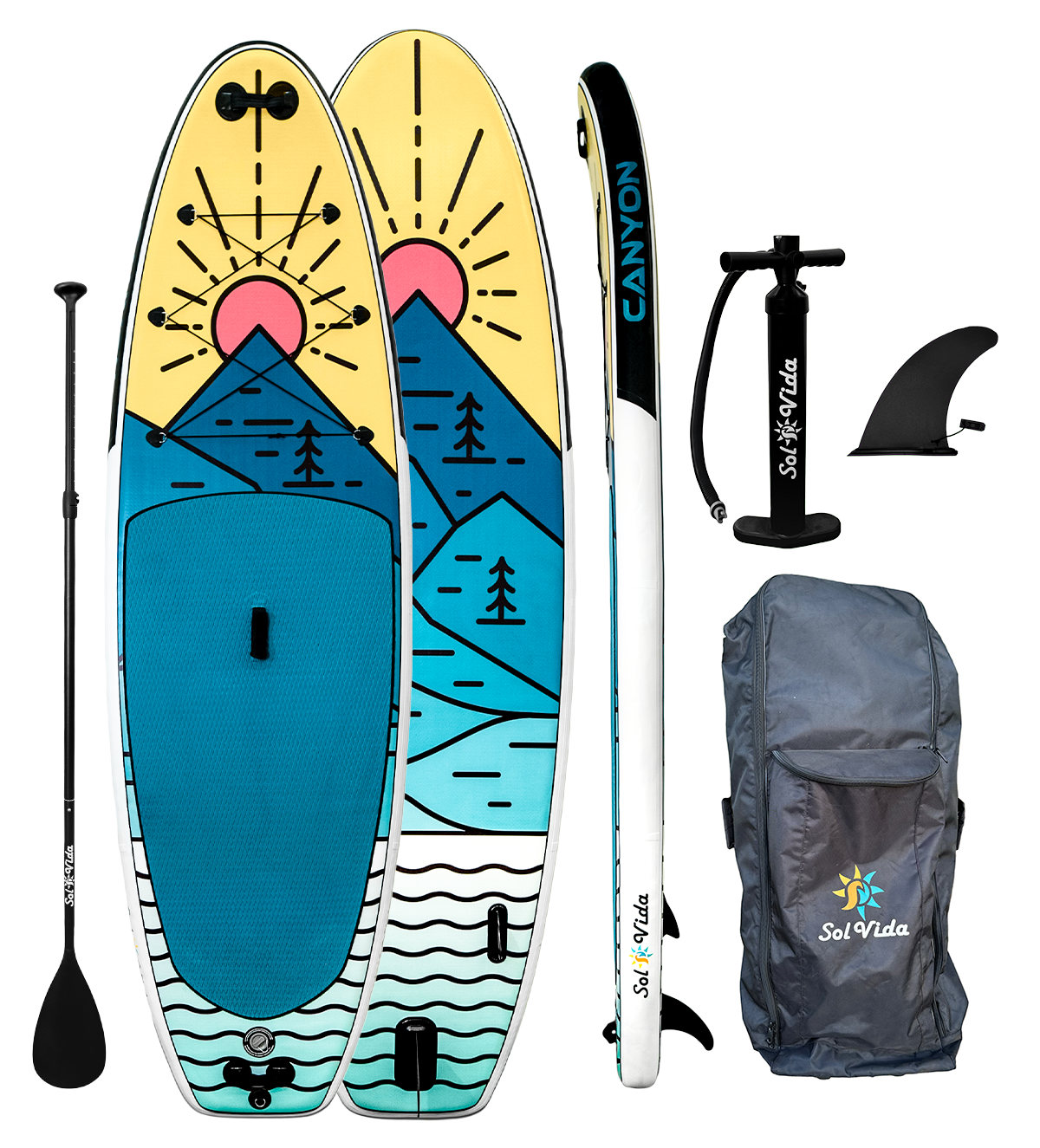11' 4'' Inflatable Paddle Board + Paddle, Pump, Detachable Fin, & Carrying Case