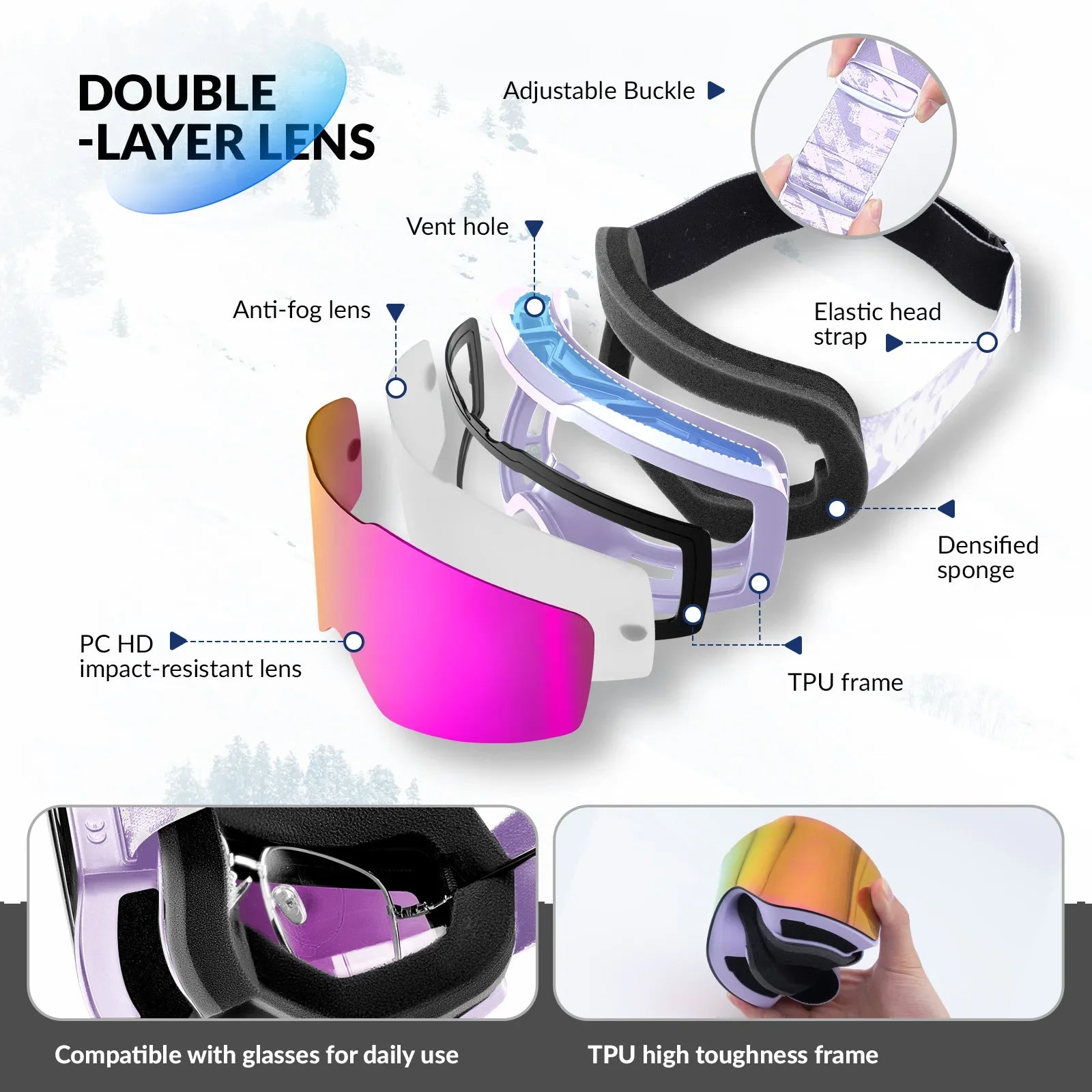 Ski Goggles with UV400 Protection Frameless Anti-Fog