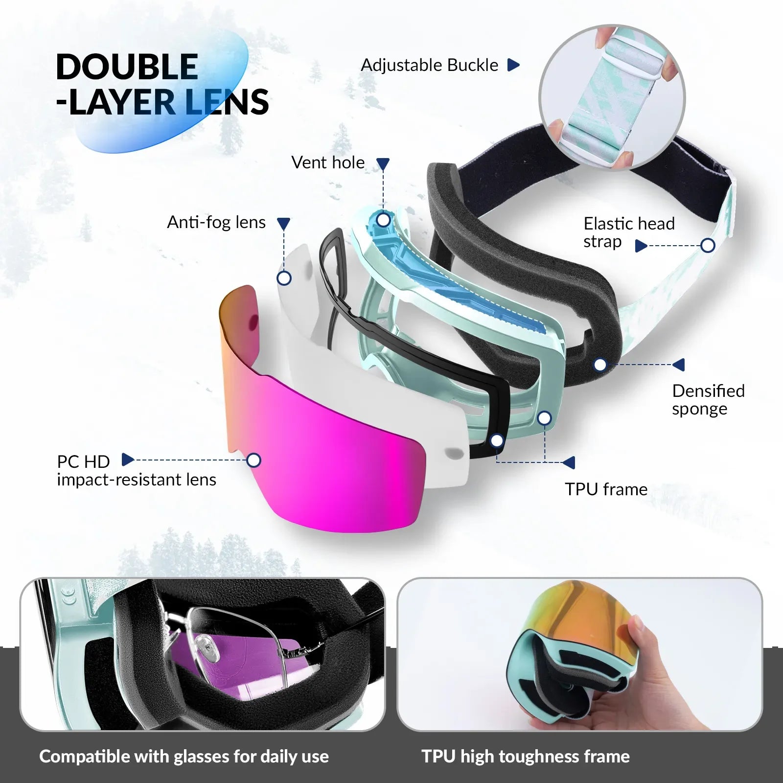 Ski Goggles with UV400 Protection Frameless Anti-Fog