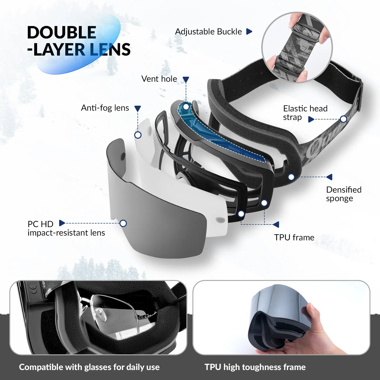Ski Goggles with UV400 Protection Frameless Anti-Fog