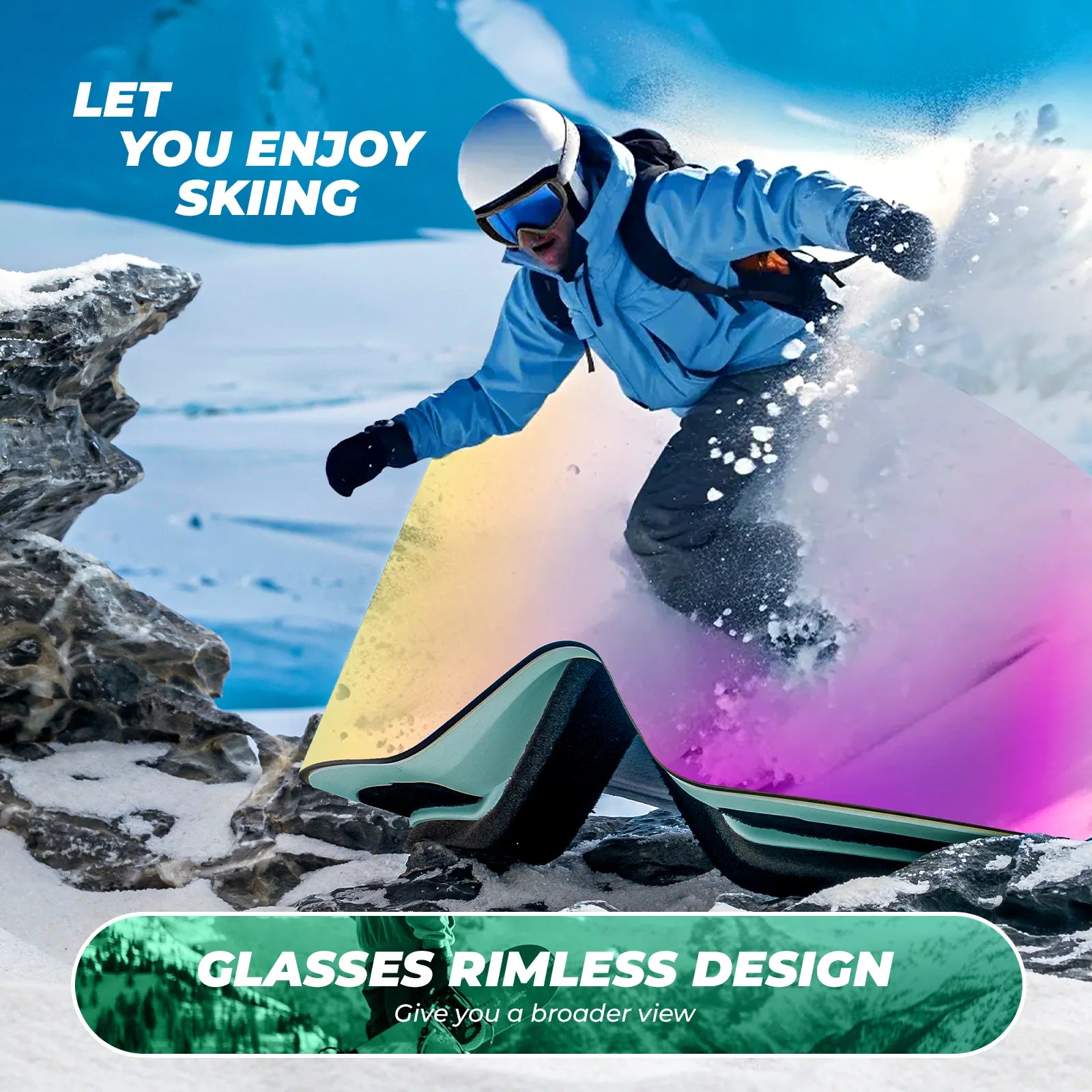 Ski Goggles with UV400 Protection Frameless Anti-Fog